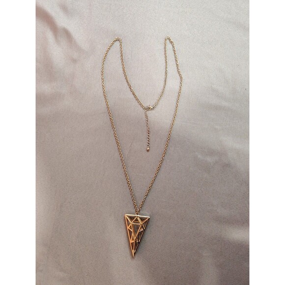 Women's 3D Triangle Statement Long Necklace Jewelry Gold Tone - Picture 1 of 3